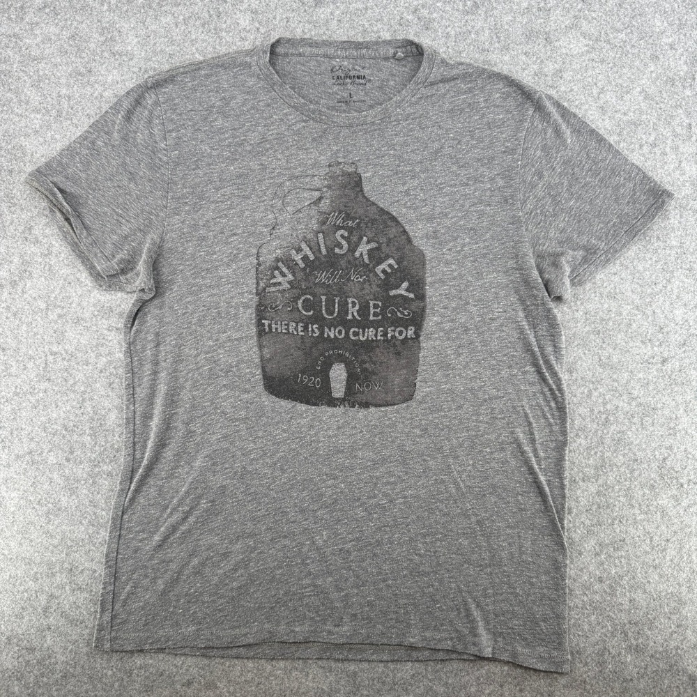 Lucky Brand T-Shirt Mens Large Whiskey Jug Graphic Heather Gray EUC